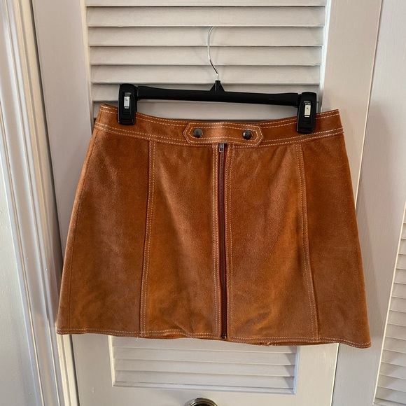 Topshop Skirts Topshop Cognac Brown Real Suede Leather Skirt